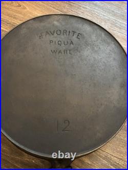 Early Antique Favorite Piqua Ware #12 Cast Iron Cowboy Campfire Skillet