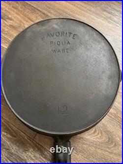 Early Antique Favorite Piqua Ware #12 Cast Iron Cowboy Campfire Skillet