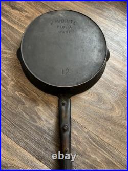 Early Antique Favorite Piqua Ware #12 Cast Iron Cowboy Campfire Skillet