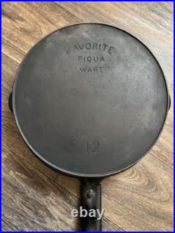 Early Antique Favorite Piqua Ware #12 Cast Iron Cowboy Campfire Skillet