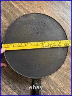 Early Antique Favorite Piqua Ware #12 Cast Iron Cowboy Campfire Skillet