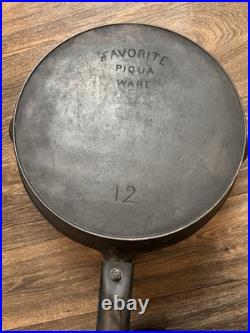 Early Antique Favorite Piqua Ware #12 Cast Iron Cowboy Campfire Skillet