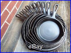 Early Wapak 3 through 12 (10 PC) Cast Iron Skillets, restored