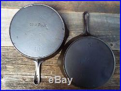 Early Wapak 3 through 12 (10 PC) Cast Iron Skillets, restored