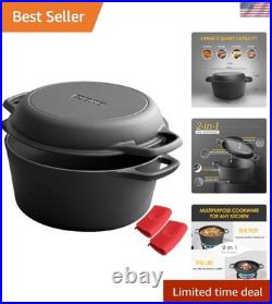 Elegant 2-in-1 Cast Iron Dutch Oven & Skillet Set 5 Qt, Indoor/Outdoor Cooking