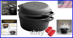 Elegant 2-in-1 Cast Iron Dutch Oven & Skillet Set 5 Qt, Indoor/Outdoor Cooking