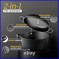 Elegant 2-in-1 Cast Iron Dutch Oven & Skillet Set 5 Qt, Indoor/Outdoor Cooking