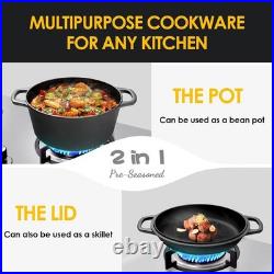 Elegant 2-in-1 Cast Iron Dutch Oven & Skillet Set 5 Qt, Indoor/Outdoor Cooking