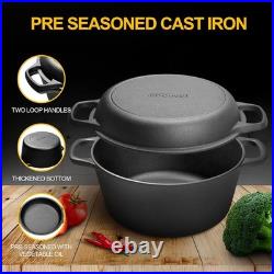 Elegant 2-in-1 Cast Iron Dutch Oven & Skillet Set 5 Qt, Indoor/Outdoor Cooking