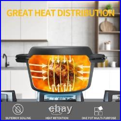 Elegant 2-in-1 Cast Iron Dutch Oven & Skillet Set 5 Qt, Indoor/Outdoor Cooking