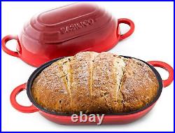 Enameled Cast Iron Bread Oven (Red), Non-Stick Single Loaf Cast Iron Bread Pan