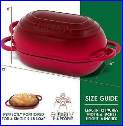 Enameled Cast Iron Bread Oven (Red), Non-Stick Single Loaf Cast Iron Bread Pan