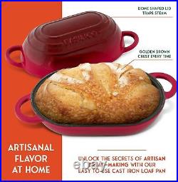 Enameled Cast Iron Bread Oven (Red), Non-Stick Single Loaf Cast Iron Bread Pan