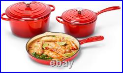 Enameled Cast Iron Cookware Set 5 Piece Set of Dutch Oven, Sauce Pan, Skillet