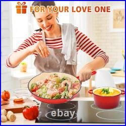 Enameled Cast Iron Cookware Set 5 Piece Set of Dutch Oven, Sauce Pan, Skillet