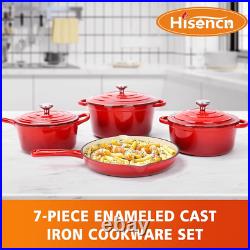 Enameled Cast Iron Cookware Set 7 Piece Dutch Ovens Set, Sauce Pan, Skillet, 3