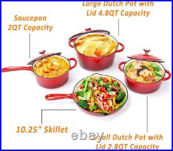 Enameled Cast Iron Cookware Set 7 Piece Dutch Ovens Set, Sauce Pan, Skillet, 3