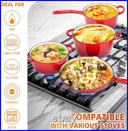 Enameled Cast Iron Cookware Set 7 Piece Dutch Ovens Set, Sauce Pan, Skillet, 3