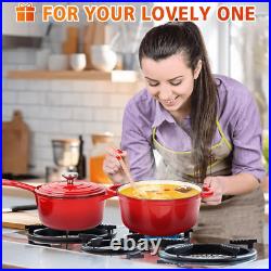 Enameled Cast Iron Cookware Set 7 Piece Dutch Ovens Set, Sauce Pan, Skillet, 3