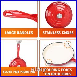 Enameled Cast Iron Cookware Set 7 Piece Dutch Ovens Set, Sauce Pan, Skillet, 3