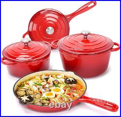 Enameled Cast Iron Cookware Set 7 Piece Set of Dutch Ovens, Sauce Pan