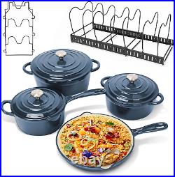 Enameled Cast Iron Cookware Set, 9PC Set Nonstick Ceramic Dutch Oven Stove Pots