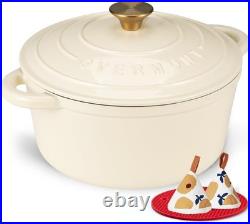 Enameled Cast Iron Dutch Oven 5.5QT Pot with Lid Cookbook & Cotton Potholde