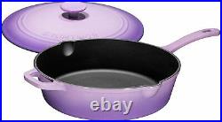Enameled Cast Iron Skillet Deep Saute Pan with Lid 12 Inch Heat Retention Purple