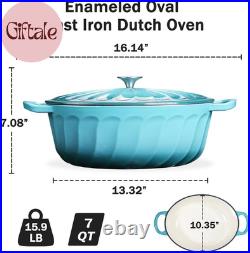 Enameled Oval Dutch Oven Pot with Lid, 7 QT Cast Iron Dutch Oven with Dual Handl