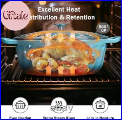 Enameled Oval Dutch Oven Pot with Lid, 7 QT Cast Iron Dutch Oven with Dual Handl