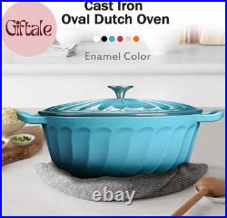 Enameled Oval Dutch Oven Pot with Lid, 7 QT Cast Iron Dutch Oven with Dual Handl
