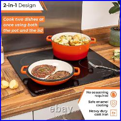 Enamelled Cast Iron Dutch Oven Casserole Pot Cast Iron Skillet Lid 2 in 1 Co