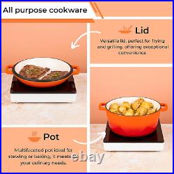 Enamelled Cast Iron Dutch Oven Casserole Pot Cast Iron Skillet Lid 2 in 1 Co