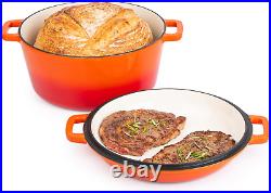 Enamelled Cast Iron Dutch Oven Casserole Pot Cast Iron Skillet Lid 2 in 1 Co