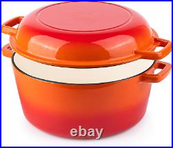 Enamelled Cast Iron Dutch Oven Casserole Pot Cast Iron Skillet Lid 2 in 1 Co