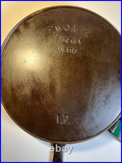 FLAT EXTRA LARGE 13 Antique Cast Iron Skillet Pan Favorite Piqua Ware Ohio