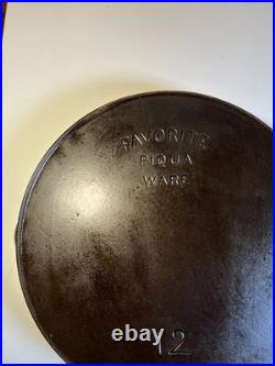 FLAT EXTRA LARGE 13 Antique Cast Iron Skillet Pan Favorite Piqua Ware Ohio