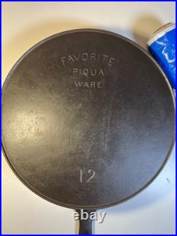FLAT EXTRA LARGE 13 Antique Cast Iron Skillet Pan Favorite Piqua Ware Ohio FLAT