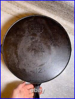 FLAT EXTRA LARGE 13 Antique Cast Iron Skillet Pan Favorite Piqua Ware Ohio FLAT