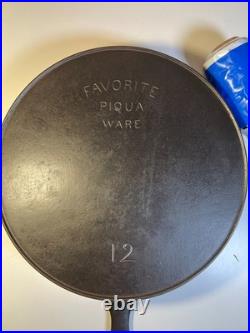 FLAT EXTRA LARGE 13 Antique Cast Iron Skillet Pan Favorite Piqua Ware Ohio FLAT