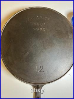 FLAT EXTRA LARGE 13 Antique Cast Iron Skillet Pan Favorite Piqua Ware Ohio FLAT