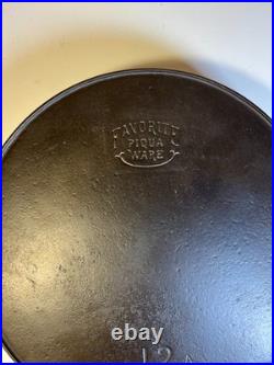 FLAT EXTRA LARGE 13 Antique Cast Iron Skillet Pan Favorite Piqua Ware Ohio FLAT