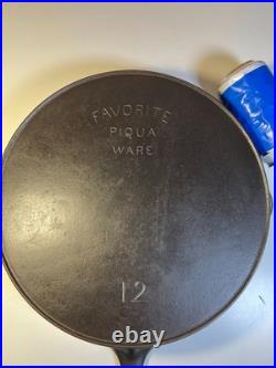 FLAT EXTRA LARGE 13 Antique Cast Iron Skillet Pan Favorite Piqua Ware Ohio FLAT