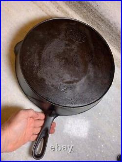 FLAT EXTRA LARGE 13 Antique Cast Iron Skillet Pan Favorite Piqua Ware Ohio FLAT