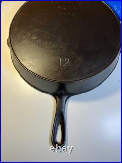 FLAT EXTRA LARGE 13 Antique Cast Iron Skillet Pan Favorite Piqua Ware Ohio FLAT