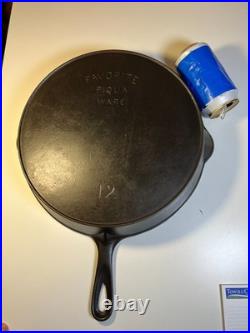 FLAT EXTRA LARGE 13 Antique Cast Iron Skillet Pan Favorite Piqua Ware Ohio FLAT
