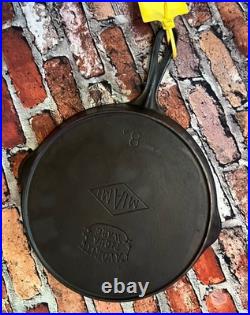 Favorite Piqua Ware #8 Perfect Dual Logo CastIron Skillet HeatRing Restored Flat