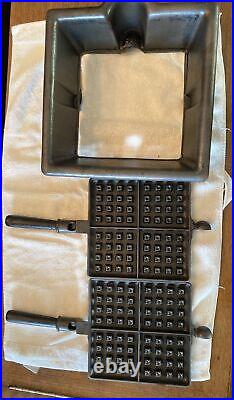 Favorite Piqua Ware Square Cast iron Waffle Iron with High Base Vintage 1920s