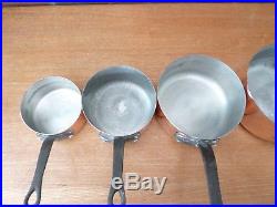 French Les Cuivres De Faucogney Copper Pan Set 5 Lined Pans Cast Iron Handles