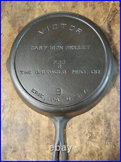 Fully Restored Victor Griswold #9 Cast Iron Skillet Fully Marked Logo 11 Nice